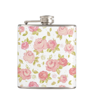 Eleganztapetenmuster von rosa Rosen 3 Flachmann