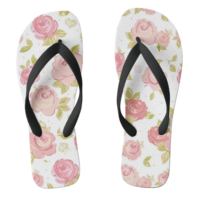 Eleganztapetenmuster von rosa Rosen 3 Flip Flops (Fußbett)
