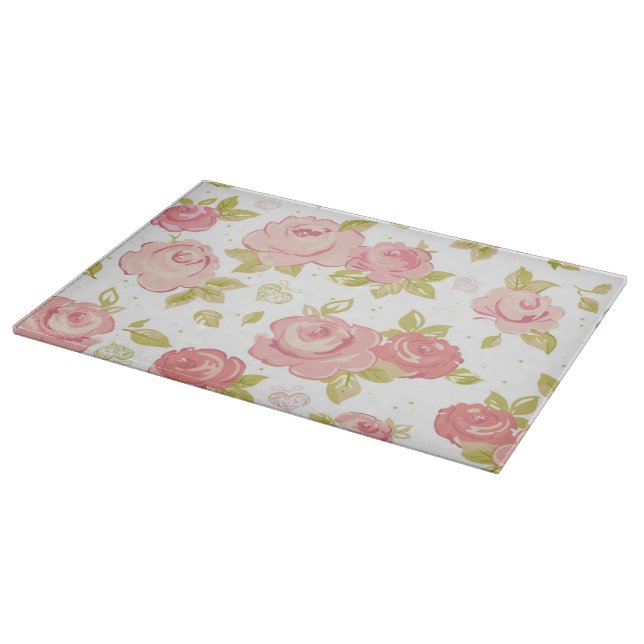 Eleganztapetenmuster von rosa Rosen 3 Schneidebrett (Ecke)