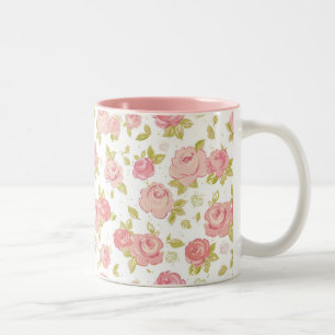 Eleganztapetenmuster von rosa Rosen 3 Zweifarbige Tasse