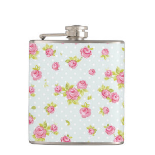 Eleganztapetenmuster von rosa Rosen 4 Flachmann