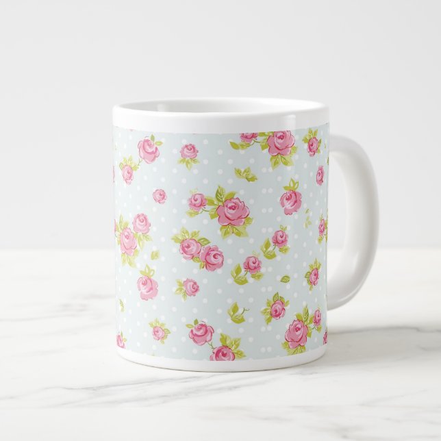 Eleganztapetenmuster von rosa Rosen 4 Jumbo-Tasse (Vorderseite Rechts)