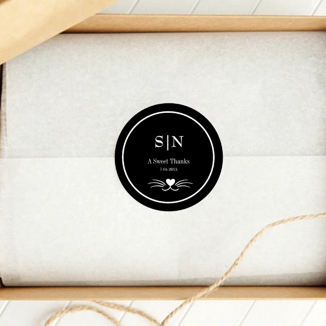 Elegent Black cat Wedding Initial Runder Aufkleber (Von Creator hochgeladen)