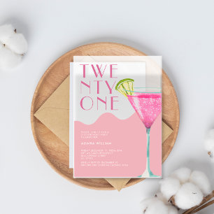 Elegent Chic Pink Cocktail 21. Geburtstag Acryleinladungen