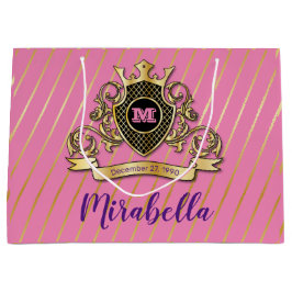 Elegent-Gol- und rosa-Monogramm-Design Große Geschenktüte
