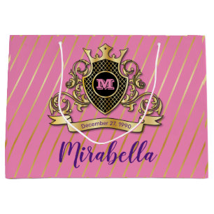 Elegent-Gol- und rosa-Monogramm-Design Große Geschenktüte