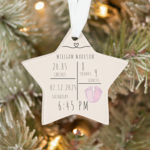 Elegent Minimal Baby Name Script & Birth Stats Ornament