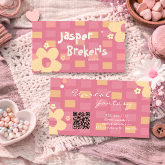Elegent Retro Chic Pink Daisy Cute Visitenkarte