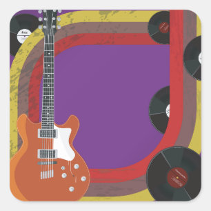 Elegische E-Gitarre und Vinyl-Schallplatten Vintag Quadratischer Aufkleber