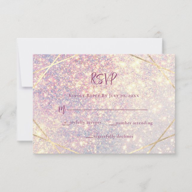 Elegnant Pink Lavender Glitzer Sparkle Wedding RSVP Karte (Vorderseite)