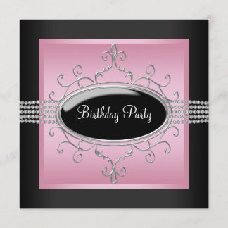 Elegnat Pink Black Birthday Party Einladungen