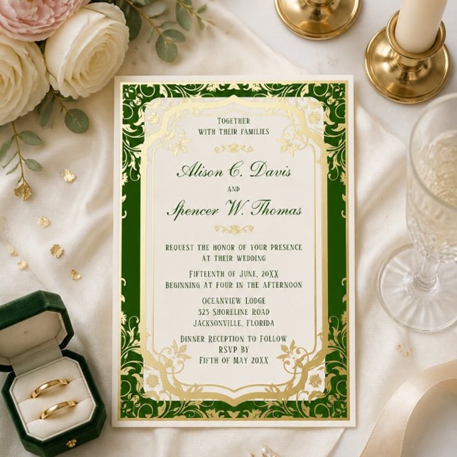Elegrant Green Wedding Folieneinladung (Von Creator hochgeladen)