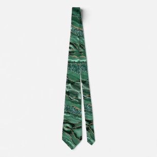 Elehant Agate Green Gold Glitzer Marble Neck Tie Krawatte