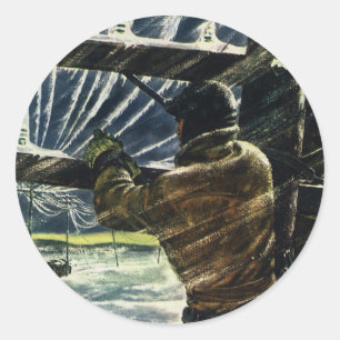 Elektriker im Vintage-Look bei der Arbeit im Schne Runder Aufkleber