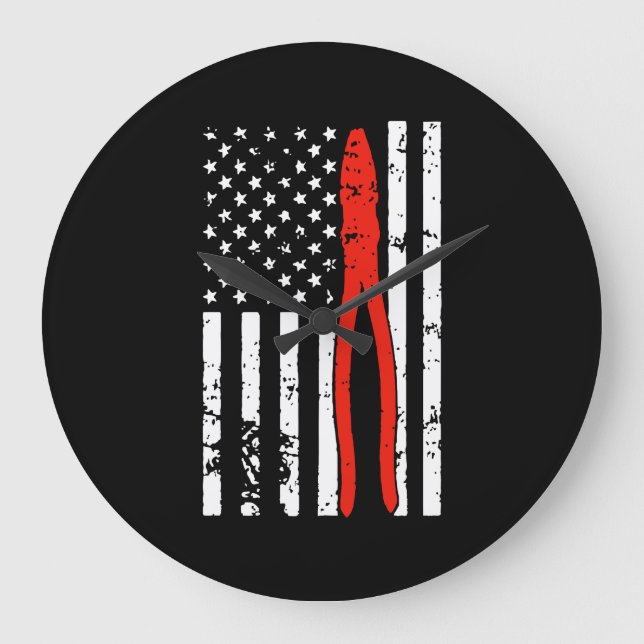 Elektriker mit amerikanischer Flagge Große Wanduhr (Vorderseite)