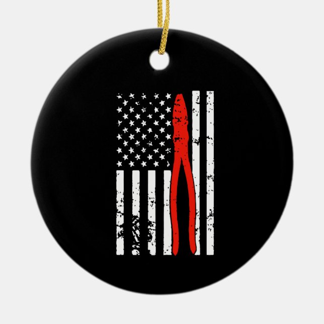 Elektriker mit US-Flagge Keramik Ornament (Vorne)