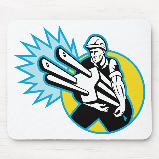 Elektriker oder Powerstörungssucher, der einen Mousepad (Vorne)