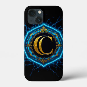 Elektrisch Blaue Glow Gold C Monogram Luxus Neon Case-Mate iPhone Hülle
