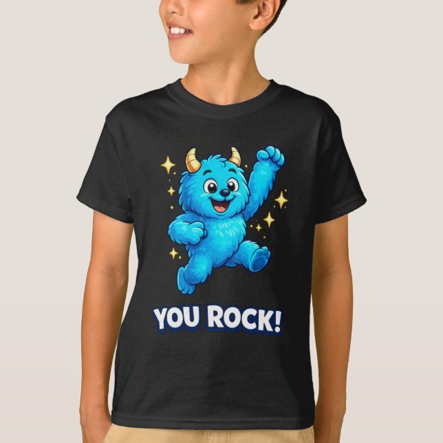 Elektrisch Blauer Monster You Rock Springender Ste T-Shirt (Vorderseite)
