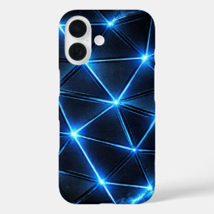 Elektrisch Blaues Geometrisches Energie-Gitter-Han iPhone 16 Hülle
