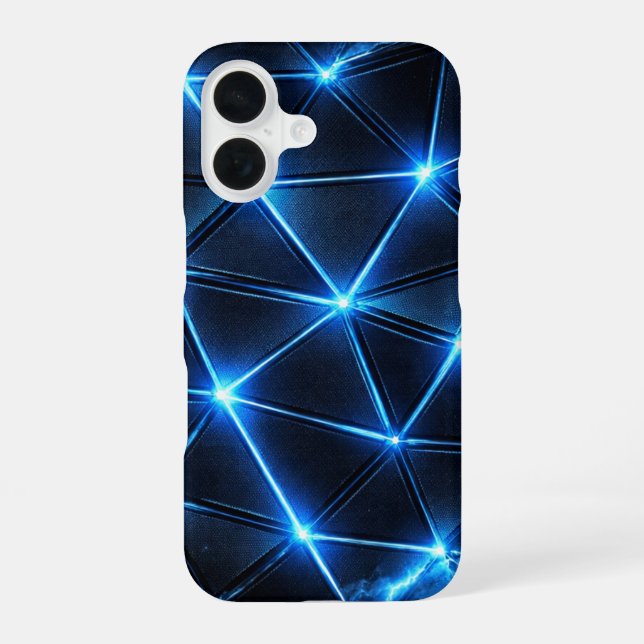 Elektrisch Blaues Geometrisches Energie-Gitter-Han iPhone 16 Hülle (Rückseite)