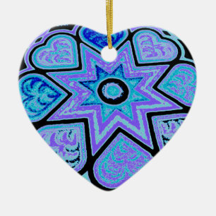 Elektrisch Blaues Herzen & Sterne-Ornament Keramikornament