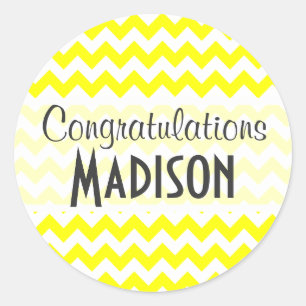 Elektrisch gelb Zickzack Runder Aufkleber