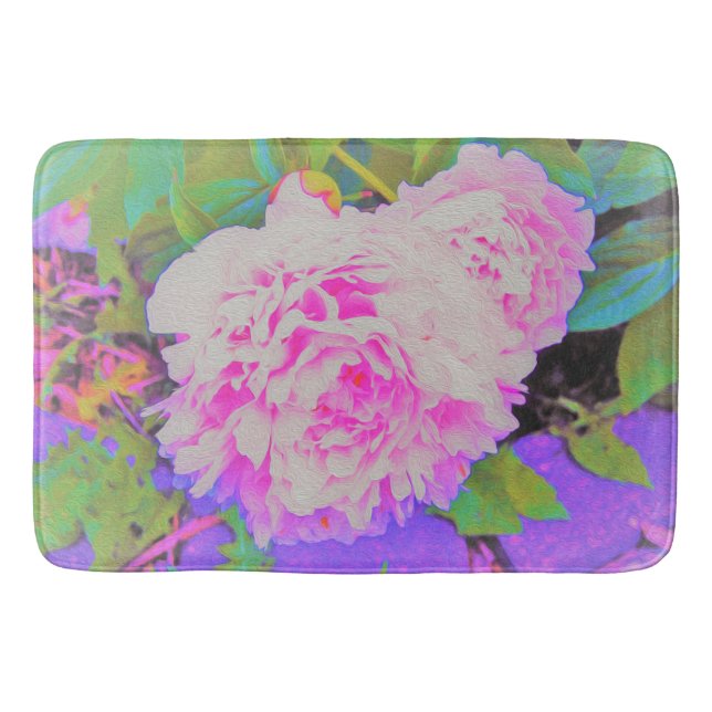 Elektrisch-rosa-Peonies im farbenfrohen Garten Badematte (Vorderseite)