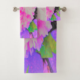 Elektrisch-rosa-Peonies im farbenfrohen Garten Badhandtuch Set