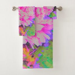 Elektrisch-rosa-Peonies im farbenfrohen Garten Badhandtuch Set