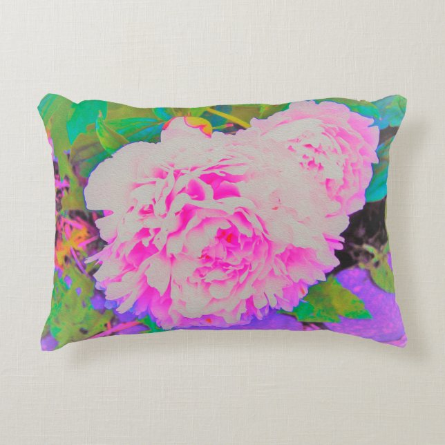 Elektrisch-rosa-Peonies im farbenfrohen Garten Dekokissen (Vorderseite)