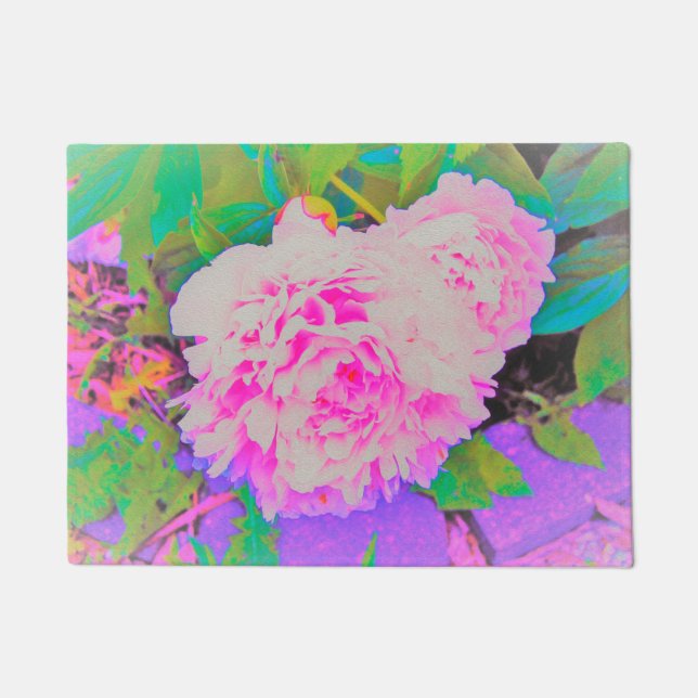 Elektrisch-rosa-Peonies im farbenfrohen Garten Fußmatte (Vorderseite)