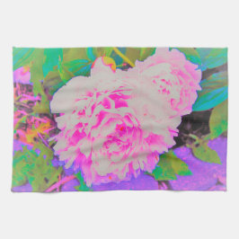 Elektrisch-rosa-Peonies im farbenfrohen Garten Geschirrtuch