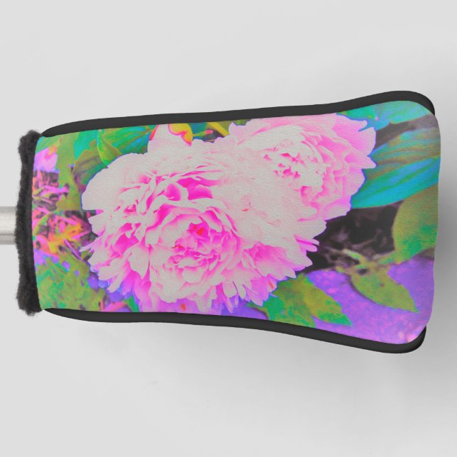Elektrisch-rosa-Peonies im farbenfrohen Garten Golf Headcover (Vorderseite)