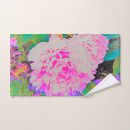 Elektrisch-rosa-Peonies im farbenfrohen Garten Handtuch