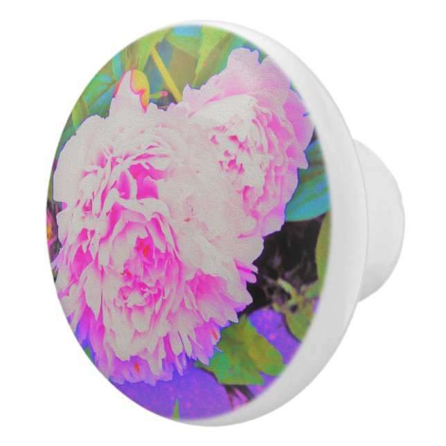 Elektrisch-rosa-Peonies im farbenfrohen Garten Keramikknauf (Rechts)