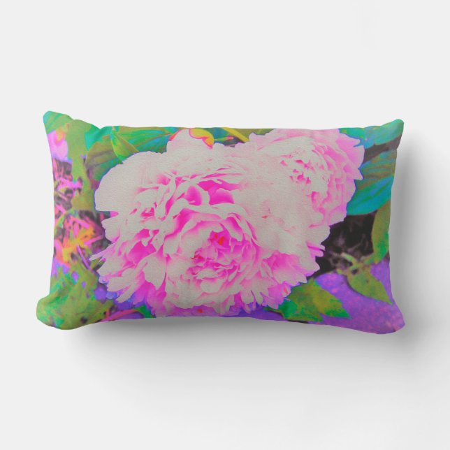 Elektrisch-rosa-Peonies im farbenfrohen Garten Lendenkissen (Vorderseite)
