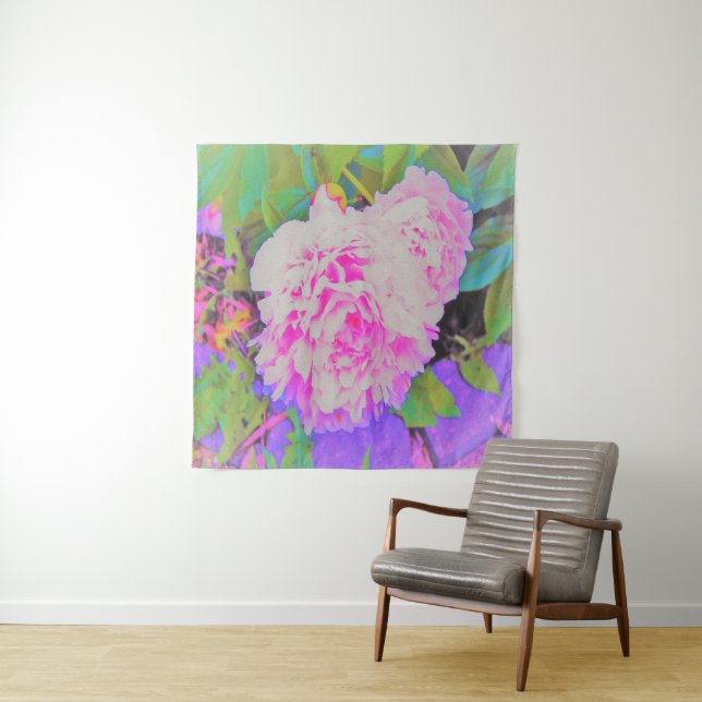 Elektrisch-rosa-Peonies im farbenfrohen Garten Wandteppich (Beispiel)