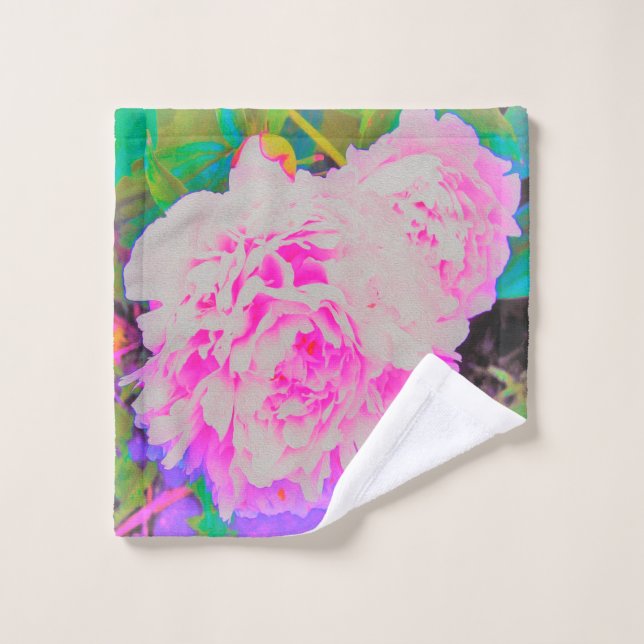 Elektrisch-rosa-Peonies im farbenfrohen Garten Waschlappen (Waschlappen)