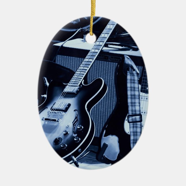 Elektrische blaue Gitarre Keramik Ornament (Vorne)
