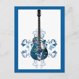 ELEKTRISCHE BLAUE GRUNGE SWIRL VECTORS GITARMUSIK  POSTKARTE