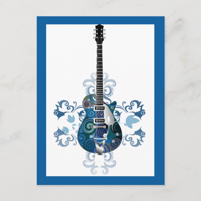 ELEKTRISCHE BLAUE GRUNGE SWIRL VECTORS GITARMUSIK  POSTKARTE (Vorderseite)