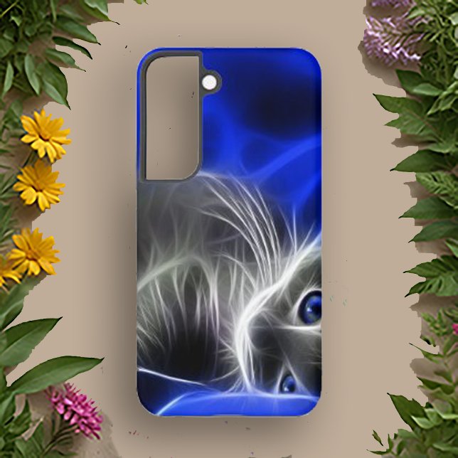 Elektrische blaue Katze | Glassender Abstrakter Fa Samsung Galaxy Hülle (Von Creator hochgeladen)