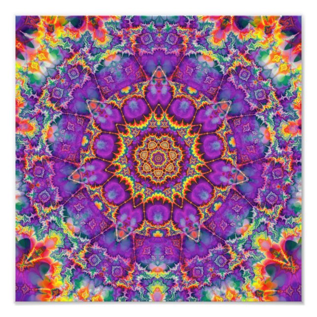 Elektrische Blume Lila Rainbow Kaleidoskop Art Fotodruck (Vorne)