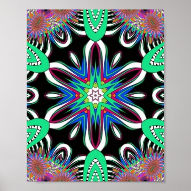 Elektrische Blütenmandala Poster (Vorne)