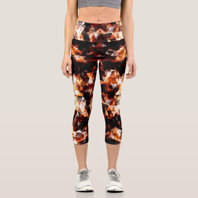 Elektrische Flammen aus funkelnd orangefarbenem Dr Capri Leggings (Vorderseite)