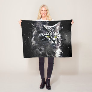Elektrische Fractal Schwarze Katze Glow-Decke Fleecedecke