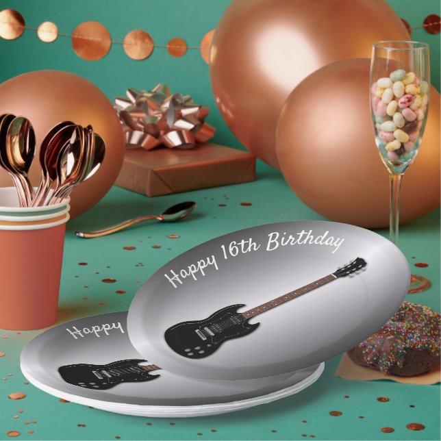 Elektrische Gitarre Custom Geburtstag Teen Junge T Pappteller (Multi)