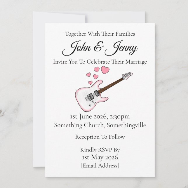 Elektrische Gitarre Hochzeitsmusiker Einladung (Vorderseite)