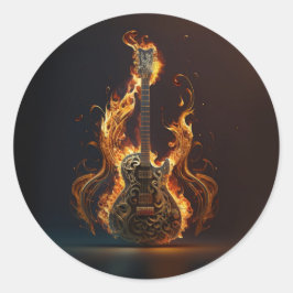 Elektrische Gitarre in Flammen Runder Aufkleber